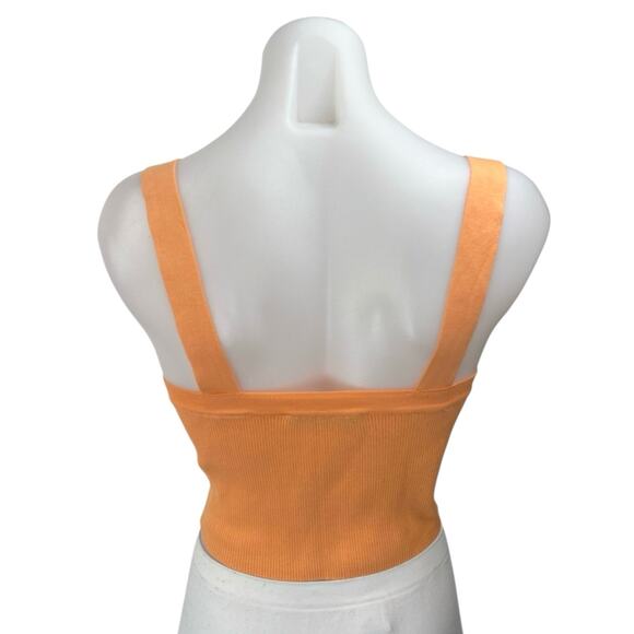 Zara Orange Ribbed Knit Sleeveless Square Neck Cami Camisole Tank Crop Top Sz M - Picture 2 of 3
